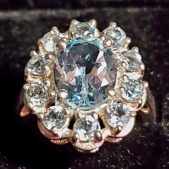 5.88 Carat Oval Blue Topaz Cocktail Ring - Picture 4 of 5